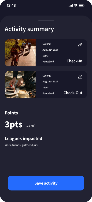 Activity summary with your check-in and check-out