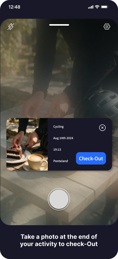 Check-out camera — snap a photo to close your session